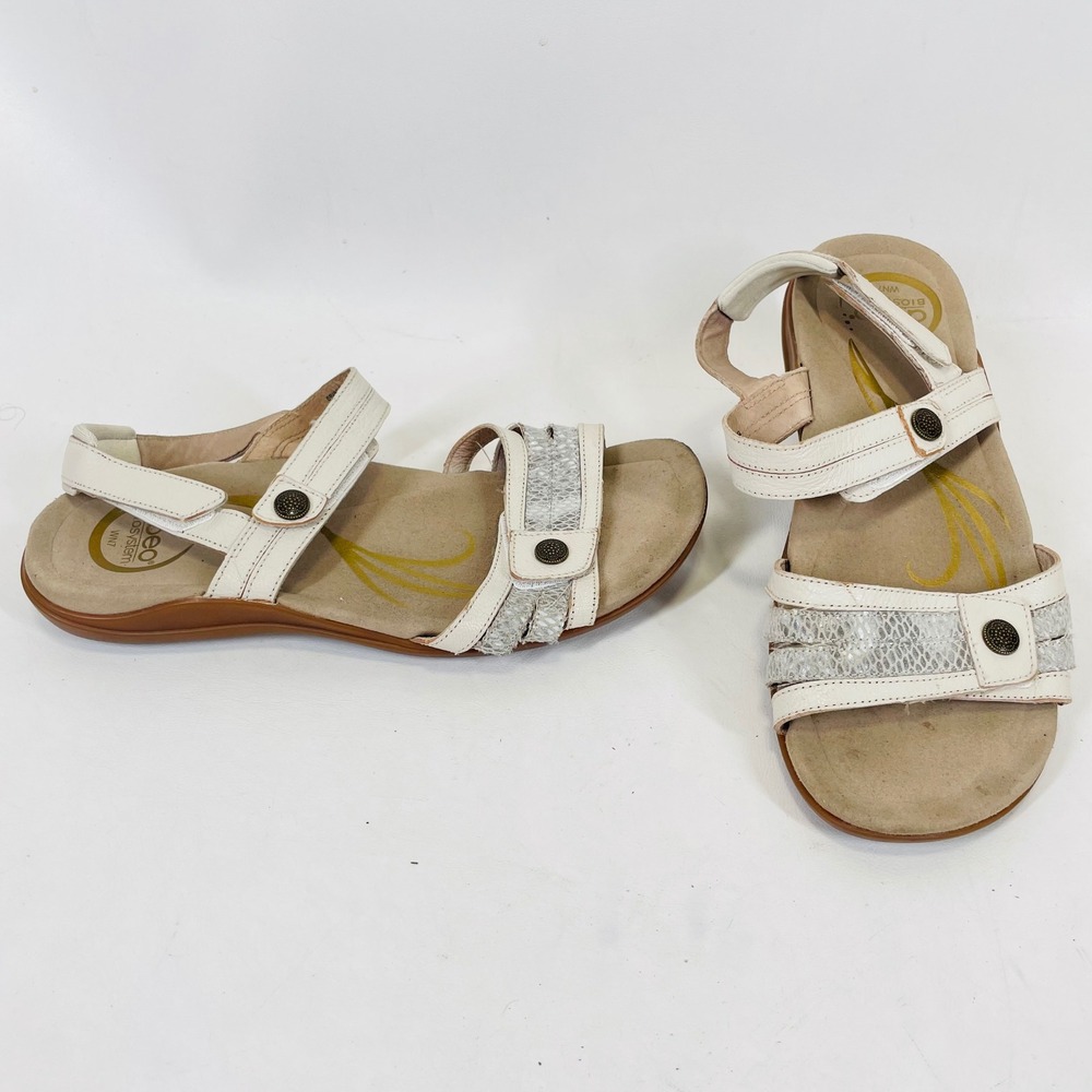 Abeo Brinna White Leather Snake Print Strappy Comfort Sandals 7N BW0313